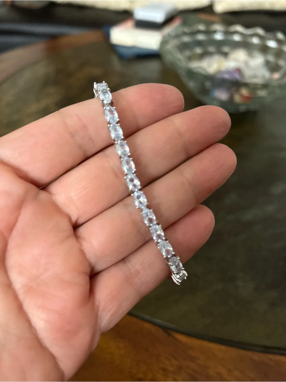 Classic Crystal Silver Tone Tennis Bracelet sz 6.5